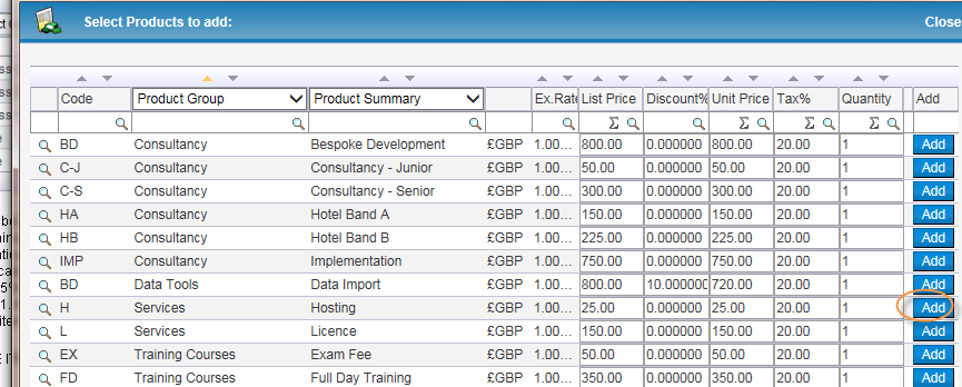 Products List